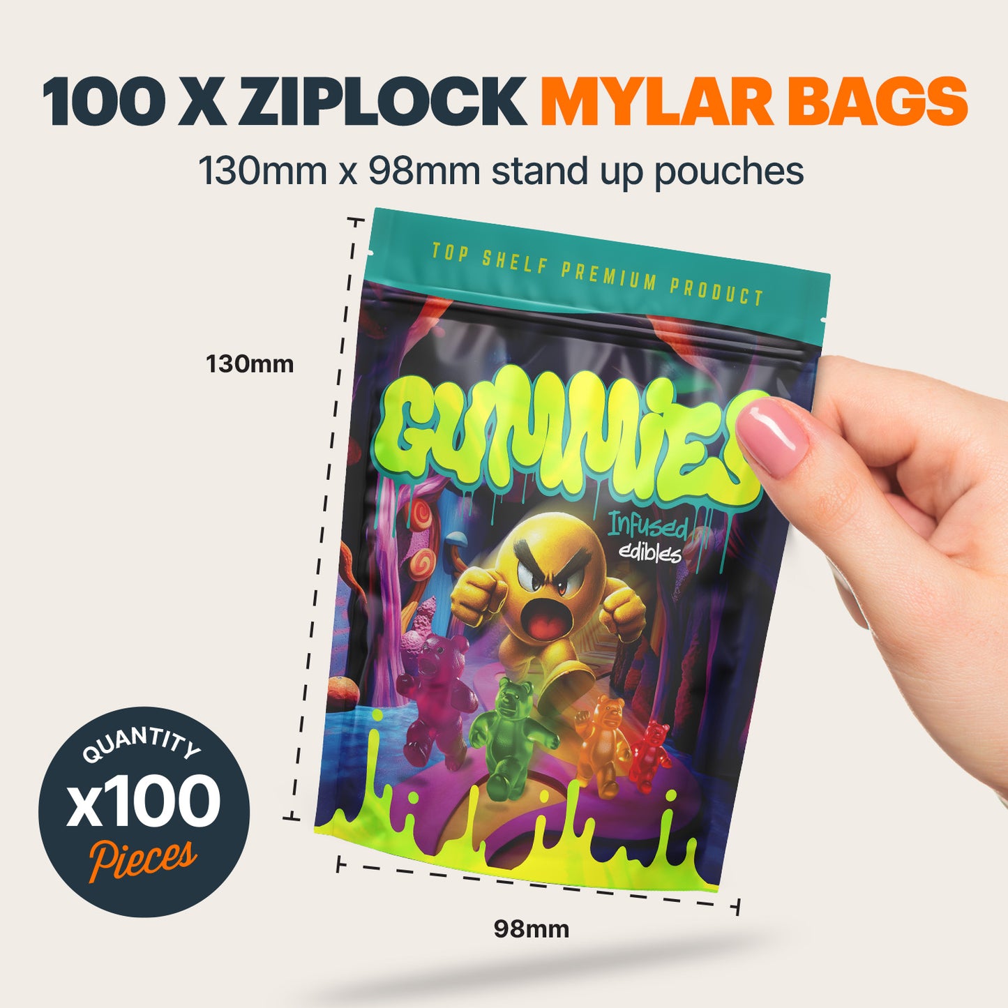 Gummies Mylar Bags (x 100)