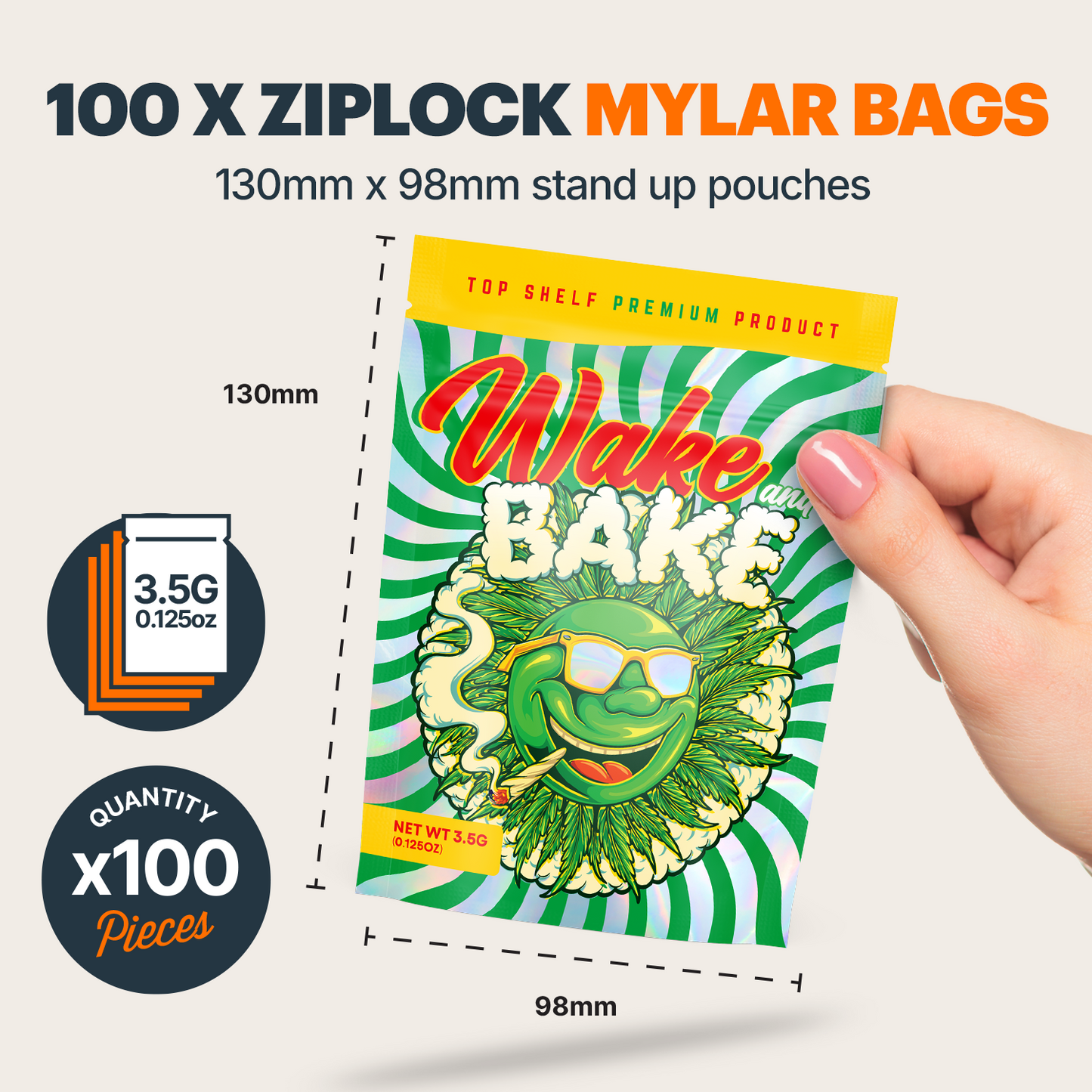 Wake and Bake Mylar Bags (x 100)