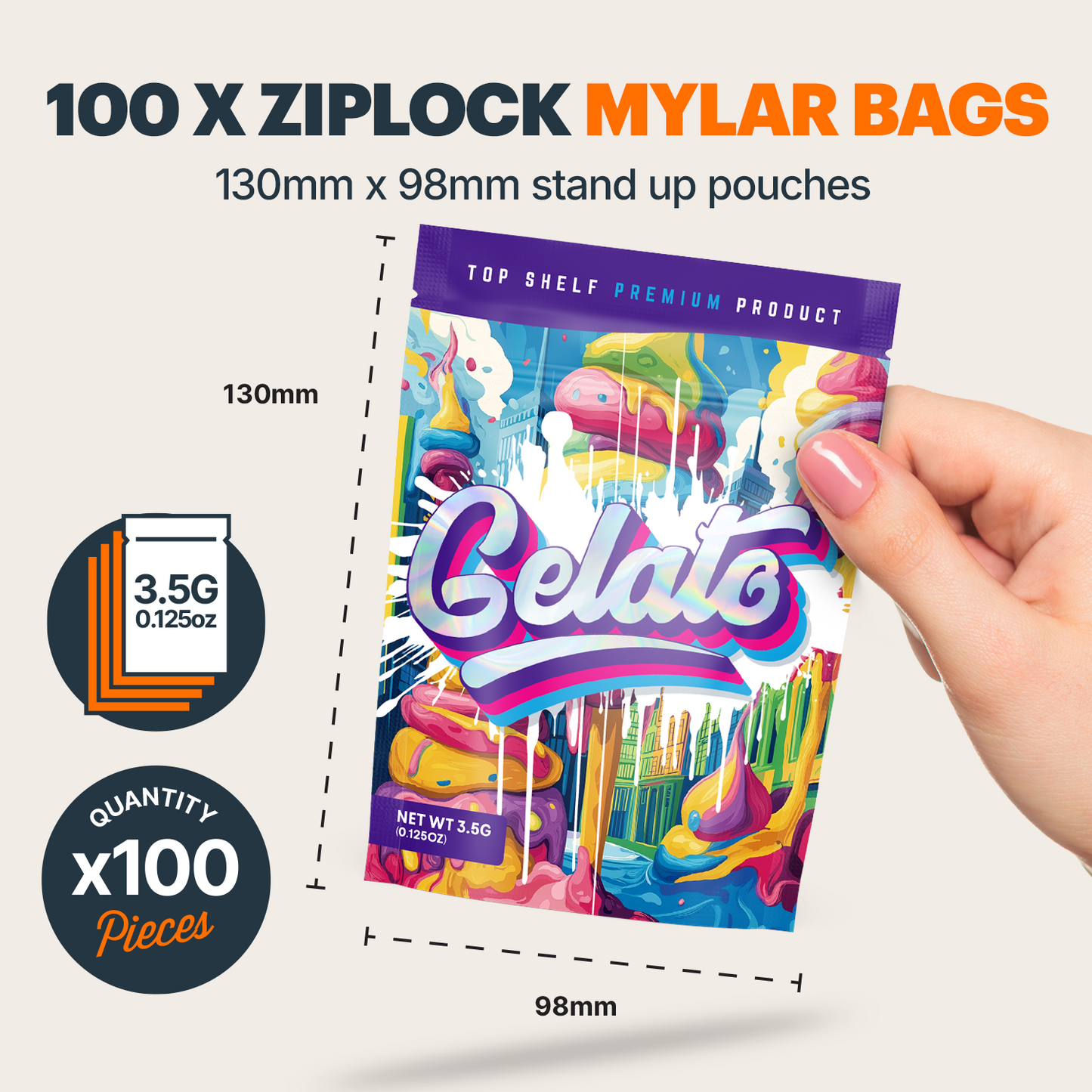 Gelato Mylar Bags (x 100)