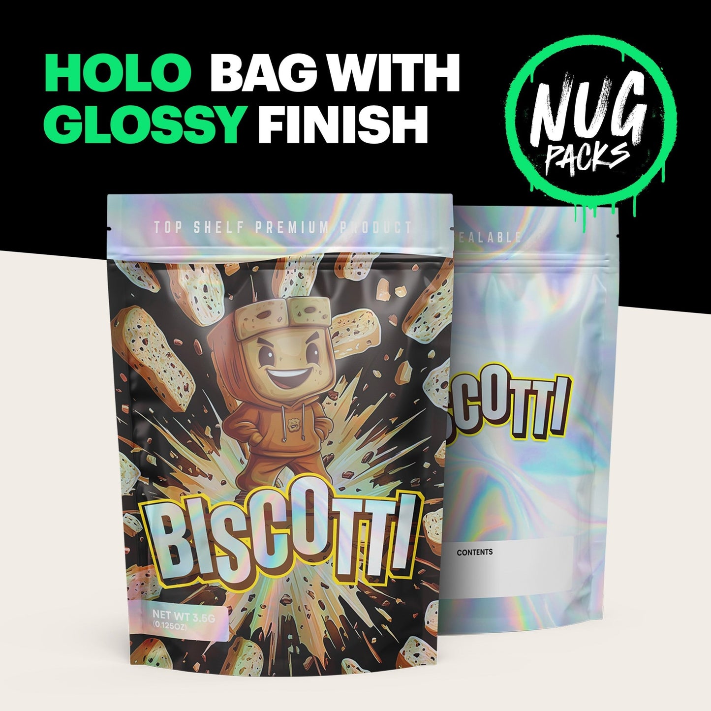 Biscotti Mylar Bags (x 100) - Nebula Nugs