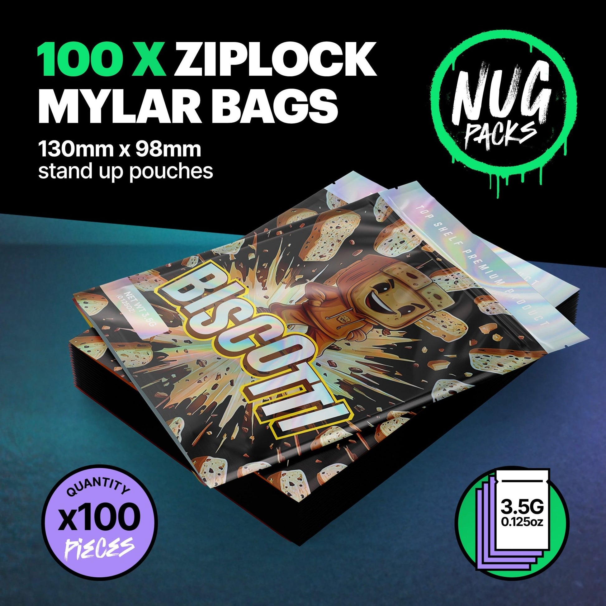 Biscotti Mylar Bags (x 100) - Nebula Nugs