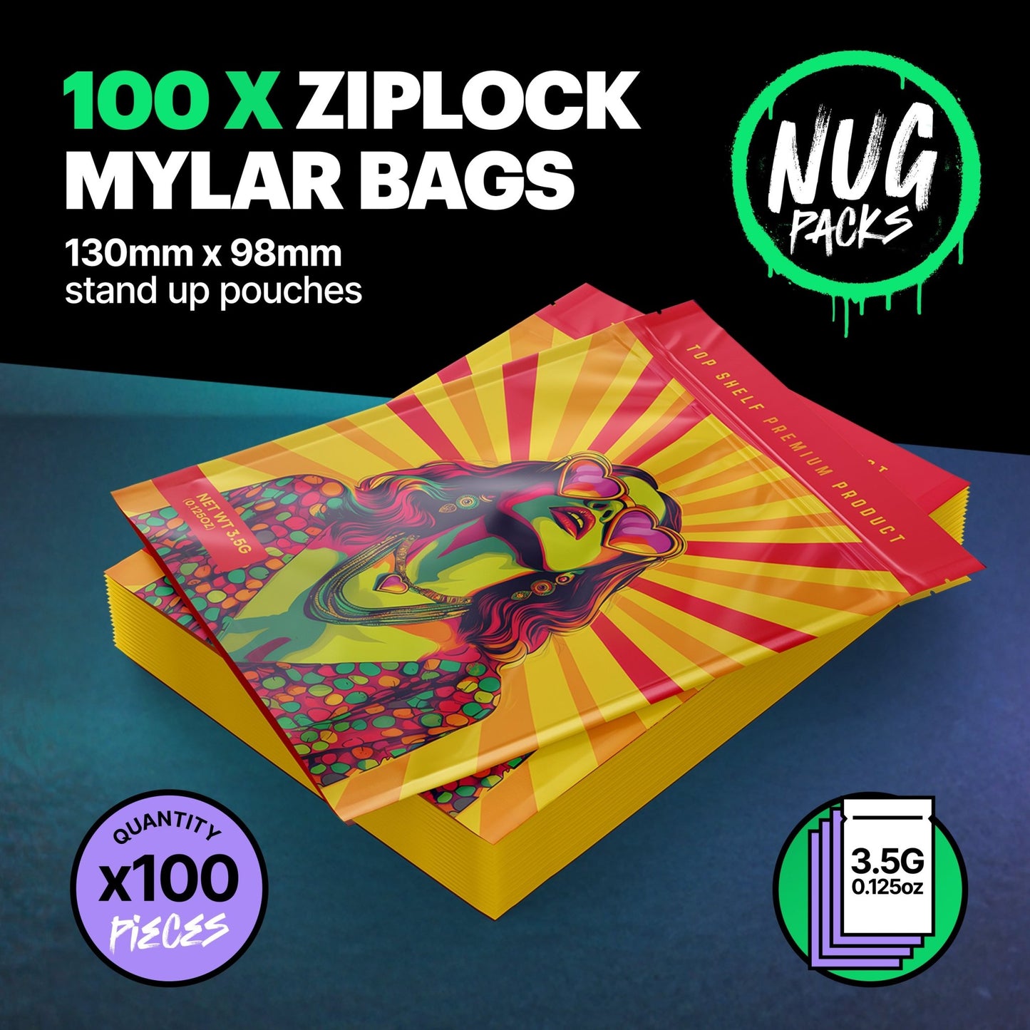 Hippy Mylar Bags (x 100) - Nebula Nugs