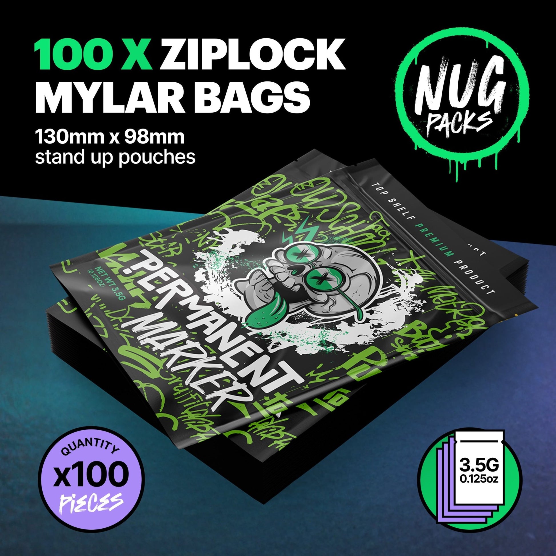 Permanent Marker Mylar Bags (x 100) - Nebula Nugs