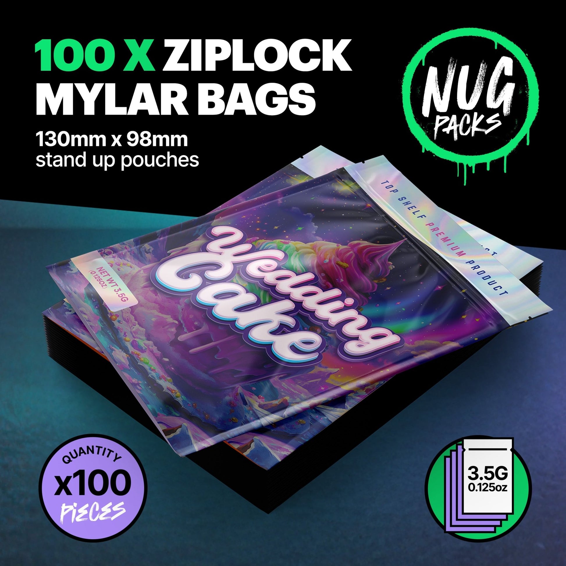 Wedding Cake Mylar Bags (x 100) - Nebula Nugs