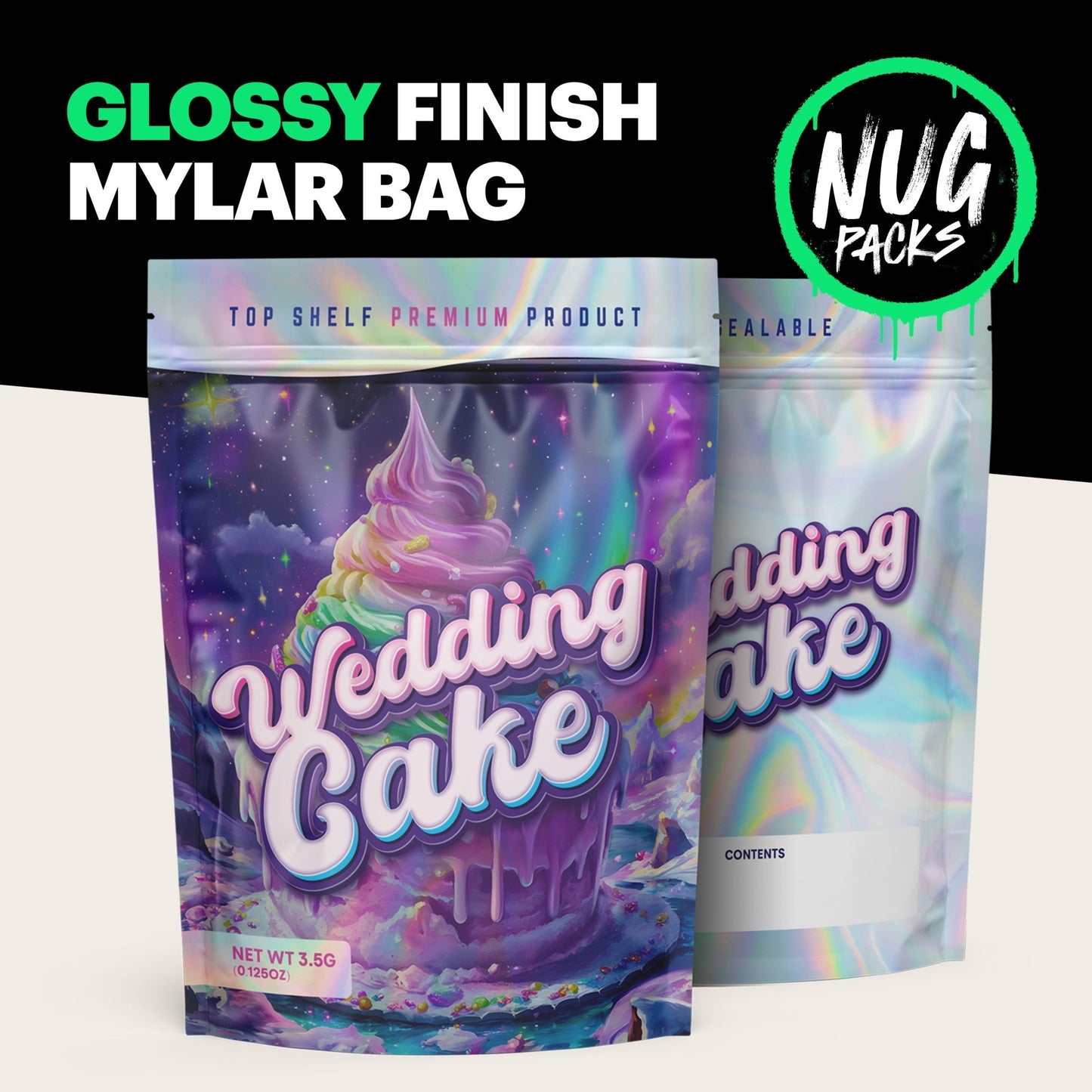 Wedding Cake Mylar Bags (x 100) - Nebula Nugs